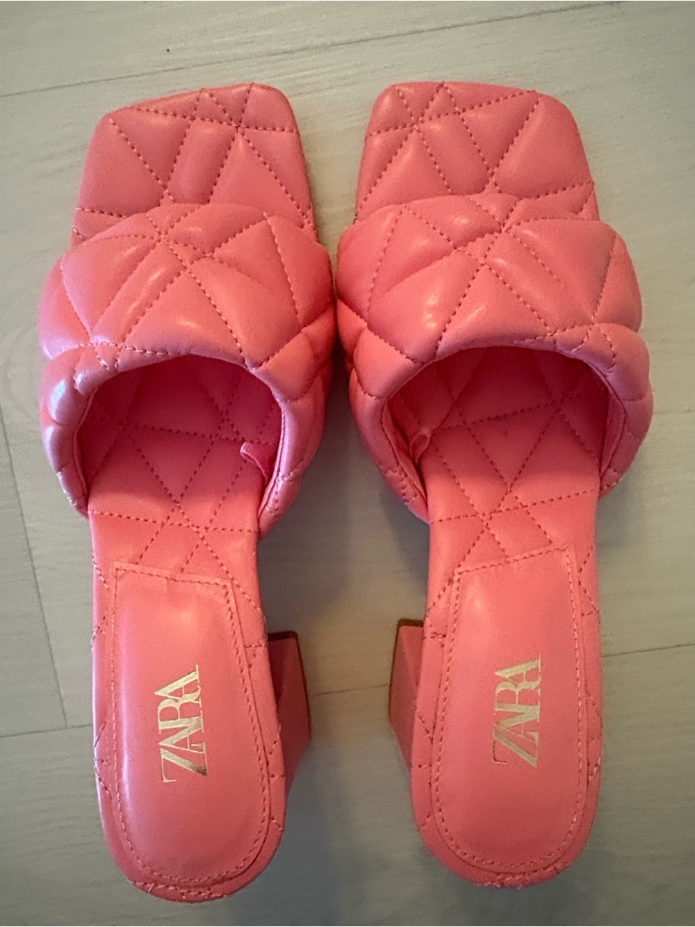 ZARA Quilted Coral-Pink Slide Mules